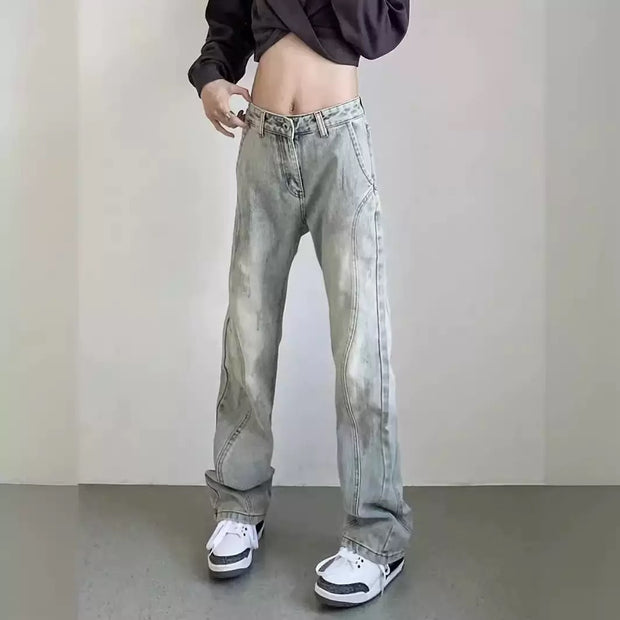 Damen weite High-Waist Denim-Jeans mit distressed Optik und bequemen Seitentaschen WW
