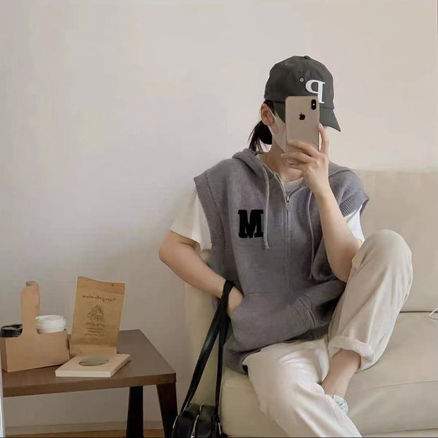 Damen Strick-Weste mit Kapuze und Taschen WW