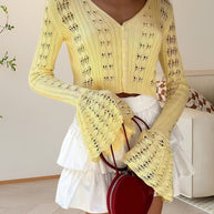 Damen Strickoberteil mit Lochmuster und weitem Ärmel WW