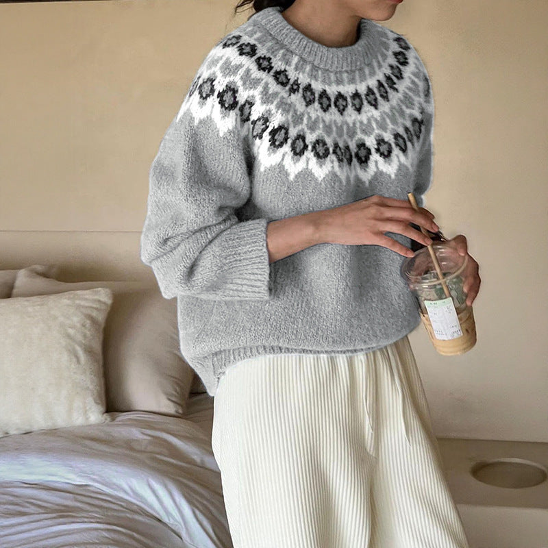 Damen Strickpullover mit skandinavischem Muster und großzügigem Schnitt WW