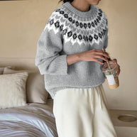 Damen Strickpullover mit skandinavischem Muster und großzügigem Schnitt WW