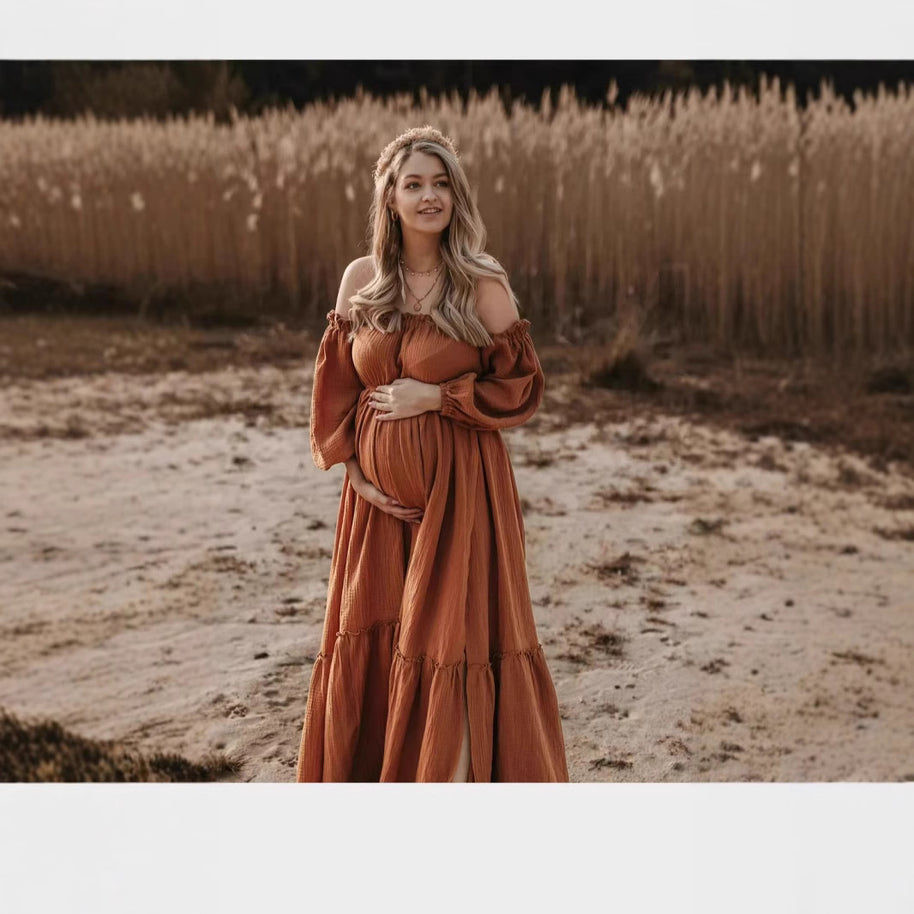 Damen Bohemian Off-Shoulder Maxi Kleid WW