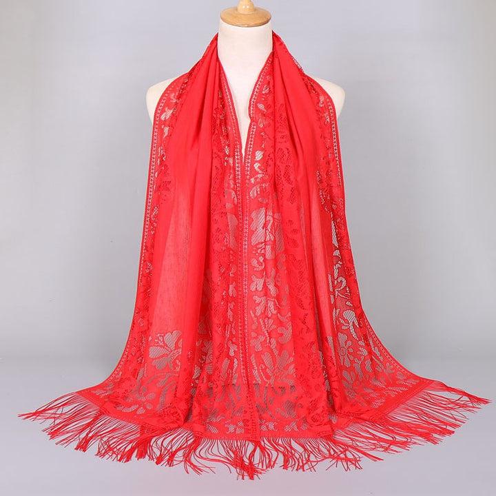 Damen Langer Spitzen-Schal mit fransten Abschlüssen W&W Mode