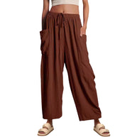 Damen Bequeme Leinen-Hosen mit praktischen Seitentaschen WW