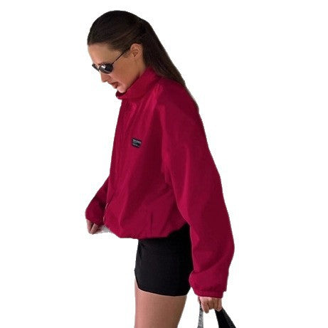 Damen Sportliche Oversized-Jacke mit hohem Kragen und Reißverschluss WW