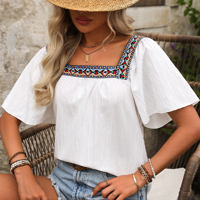 Damen luftige Sommerbluse mit Stickereien WW