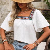 Damen luftige Sommerbluse mit Stickereien WW