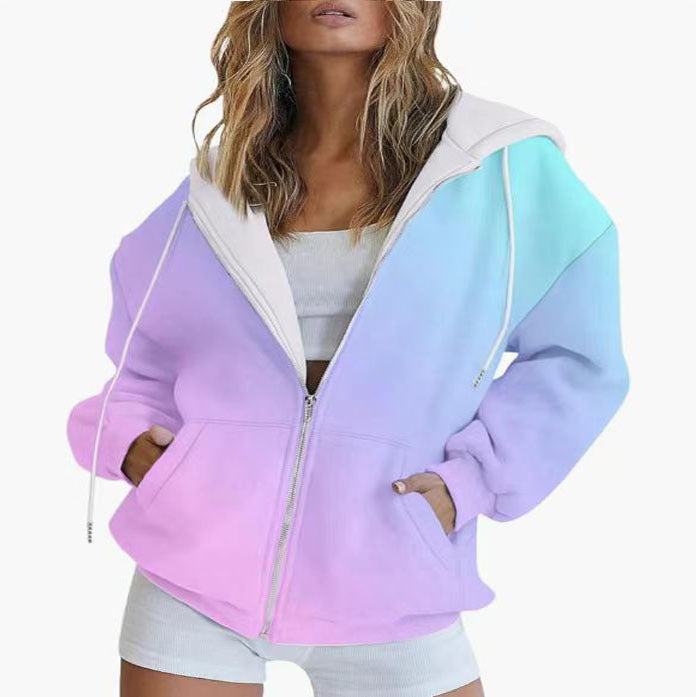 Damen Kapuzenjacke mit gradient Farbverlauf und tiefen Taschen W&W Mode