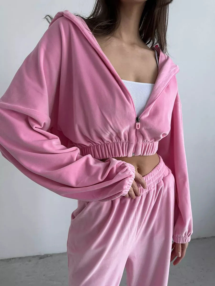 Damen sportliche Veloursjacke mit elastischen Bündchen und Reißverschluss WW