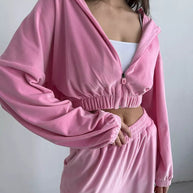 Damen sportliche Veloursjacke mit elastischen Bündchen und Reißverschluss WW