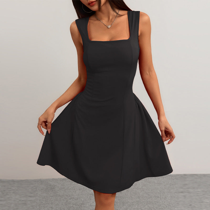 Damen A-Linien Kleid mit quadratischem Ausschnitt und gefüttertem Rock W&W Mode
