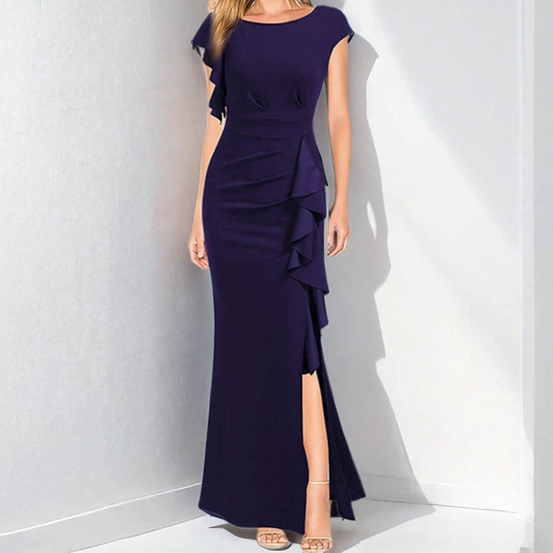 Damen Etuikleid mit asymmetrischen Volants und hohem Schlitz W&W Mode