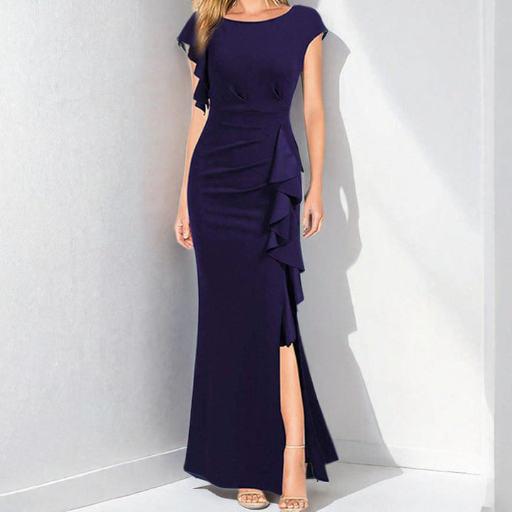 Damen Etuikleid mit asymmetrischen Volants und hohem Schlitz W&W Mode