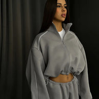 Damen sportliches Oversized Hoodie-Set mit hochschließendem Kragen und Gummizug WW