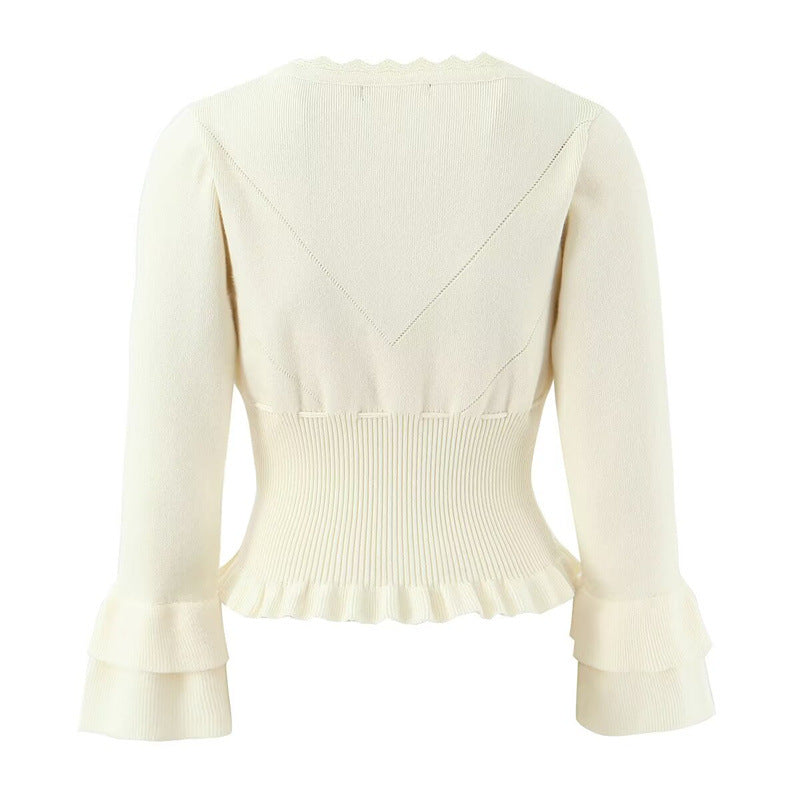 Damen Strickjacke mit Rüschendetails und tailliertem Schnitt WW