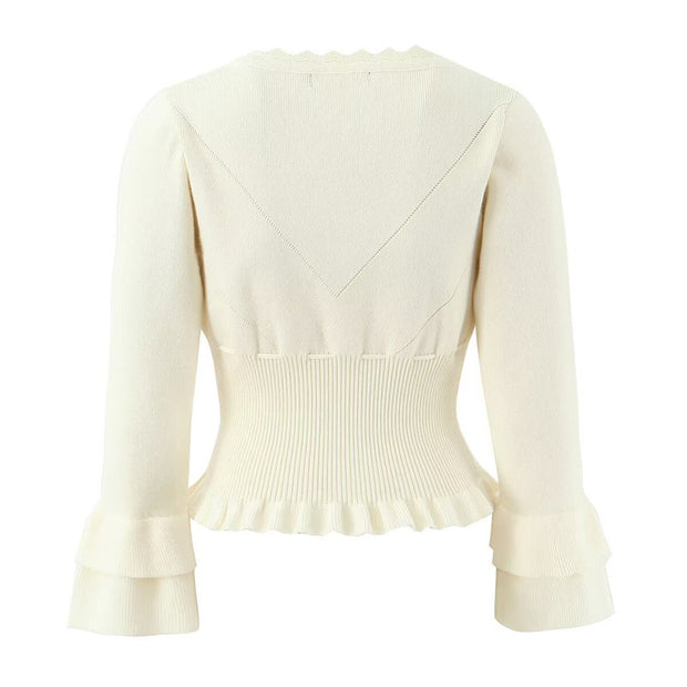 Damen Strickjacke mit Rüschendetails und tailliertem Schnitt WW