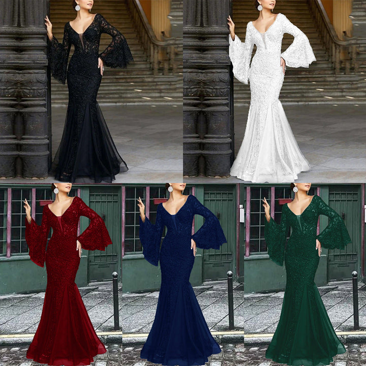 Damen Figurbetontes Abendkleid mit schimmernden Verzierungen und elegantem V-Ausschnitt W&W Mode