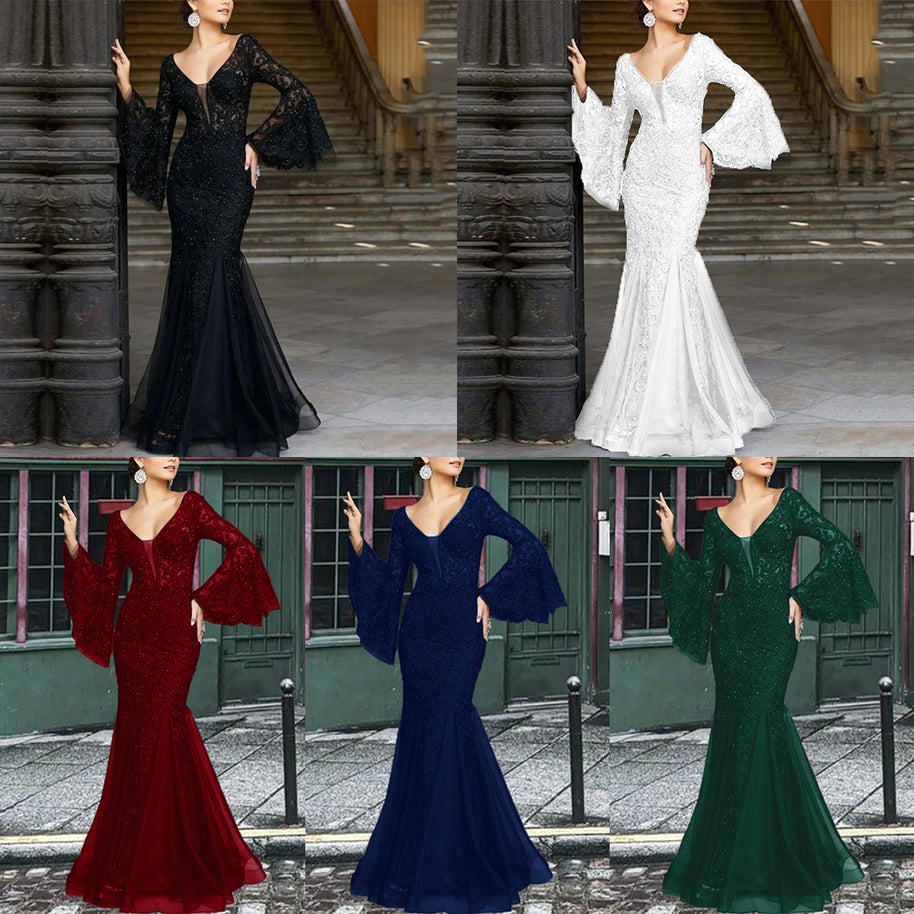 Damen Figurbetontes Abendkleid mit schimmernden Verzierungen und elegantem V-Ausschnitt WW