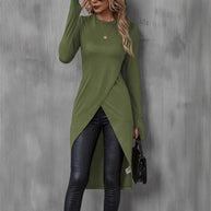 Damen asymmetrisches Longshirt mit eleganter Wickeloptik WW