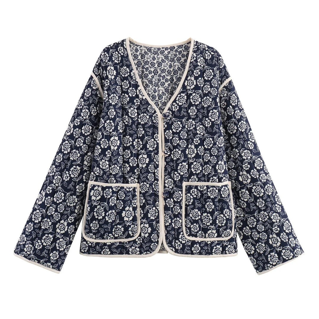 Damen elegante Floral-Jacke im Oversized-Schnitt mit strukturierten Details W&W Mode