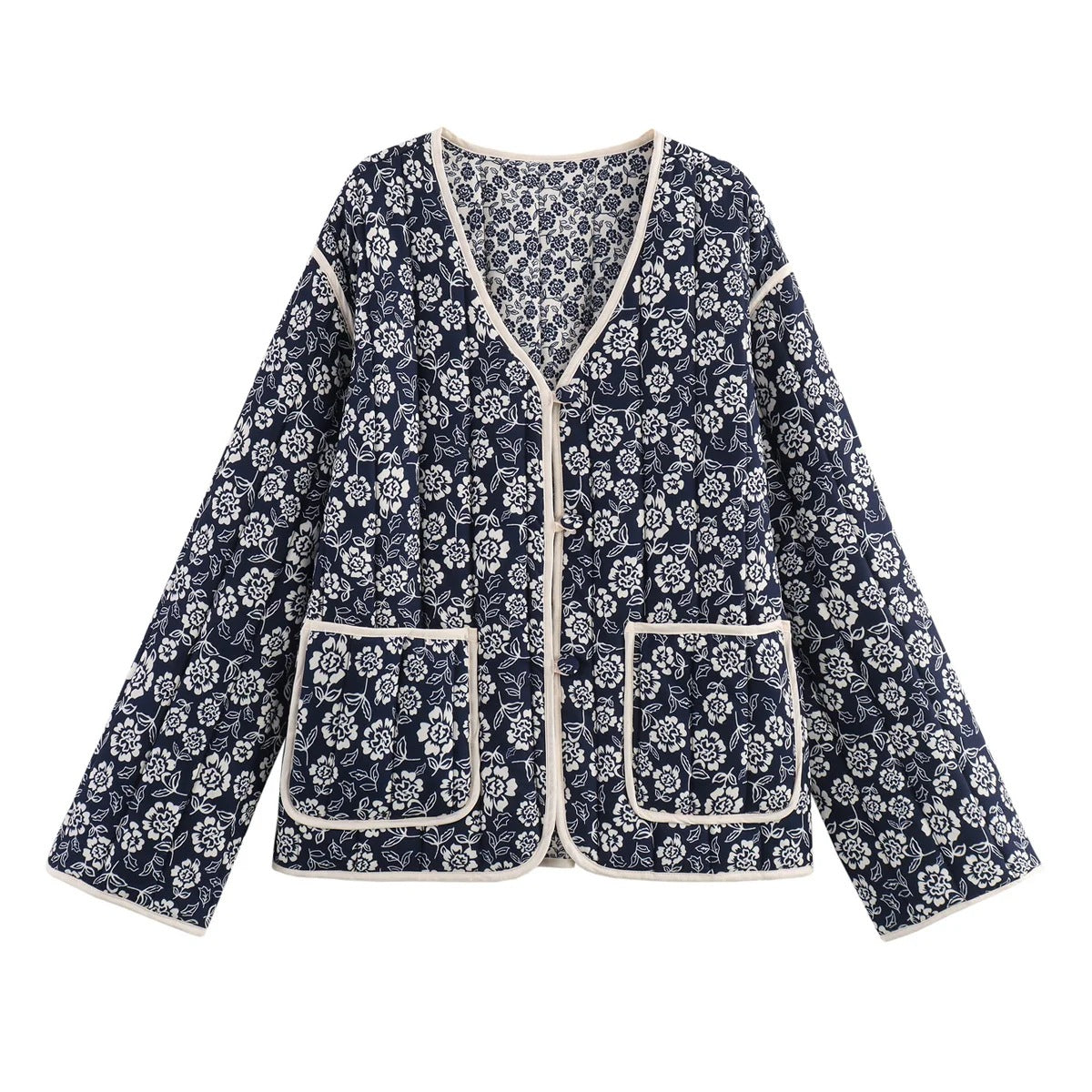 Damen elegante Floral-Jacke im Oversized-Schnitt mit strukturierten Details WW