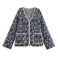 Damen elegante Floral-Jacke im Oversized-Schnitt mit strukturierten Details WW