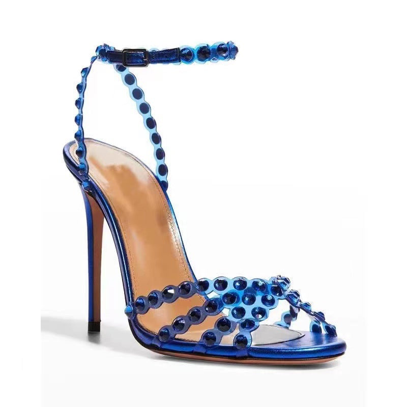 Damen atemberaubende High-Heel Knöchelriemen Sandalen mit dekorativen Perlenakzenten WW