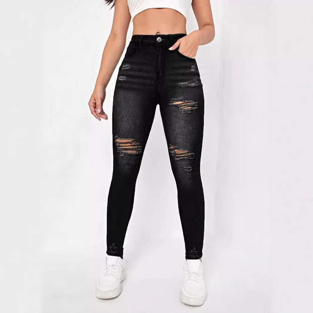 Damen Skinny Jeans im modischen Destroyed-Look mit hohem Taillenbund und komfortablem Stretch WW