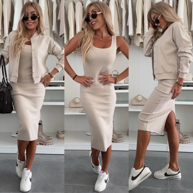 Damen sportliches Kleid mit passender Baumwolljacke WW