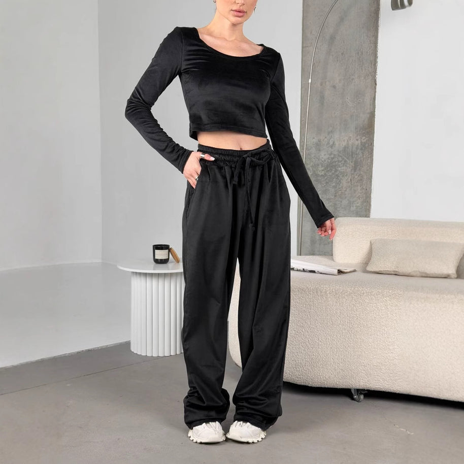 Damen sportliches Crop-Top und weite Hose Set WW