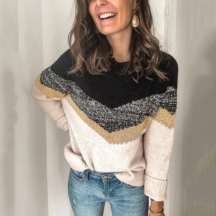 Damen gemusterter Pullover mit grafischem Strickdesign W&W Mode