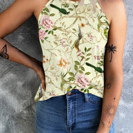 Damen ärmelloses Blumenshirt mit hohem Kragen WW