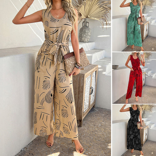 Damen Eleganter Jumpsuit mit weitem Bein und taillierbarem Gürtel WW