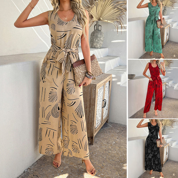 Damen Eleganter Jumpsuit mit weitem Bein und taillierbarem Gürtel WW