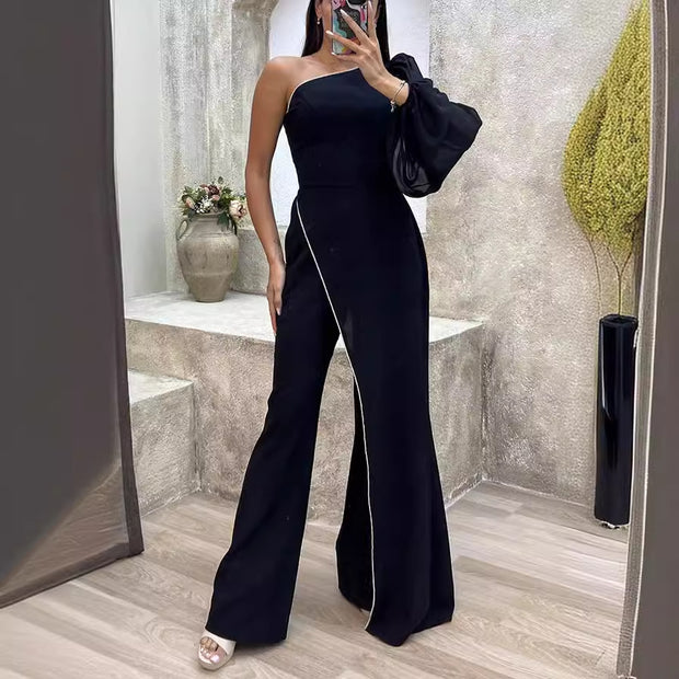 Damen Eleganter Jumpsuit mit asymmetrischem Schnitt und voluminöses Armdetail WW