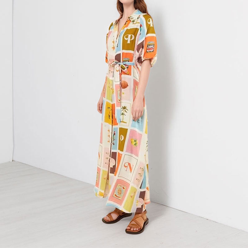 Damen Hemdblusenkleid mit farbenfrohem Print und taillierbarem Gürtel W&W Mode