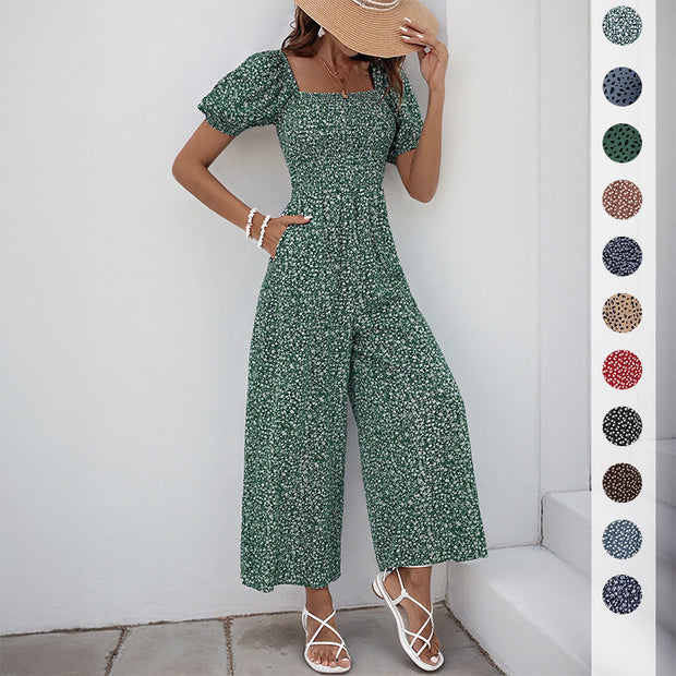 Damen Oversized Jumpsuit mit Puffärmeln und elastischem Taillenbund WW