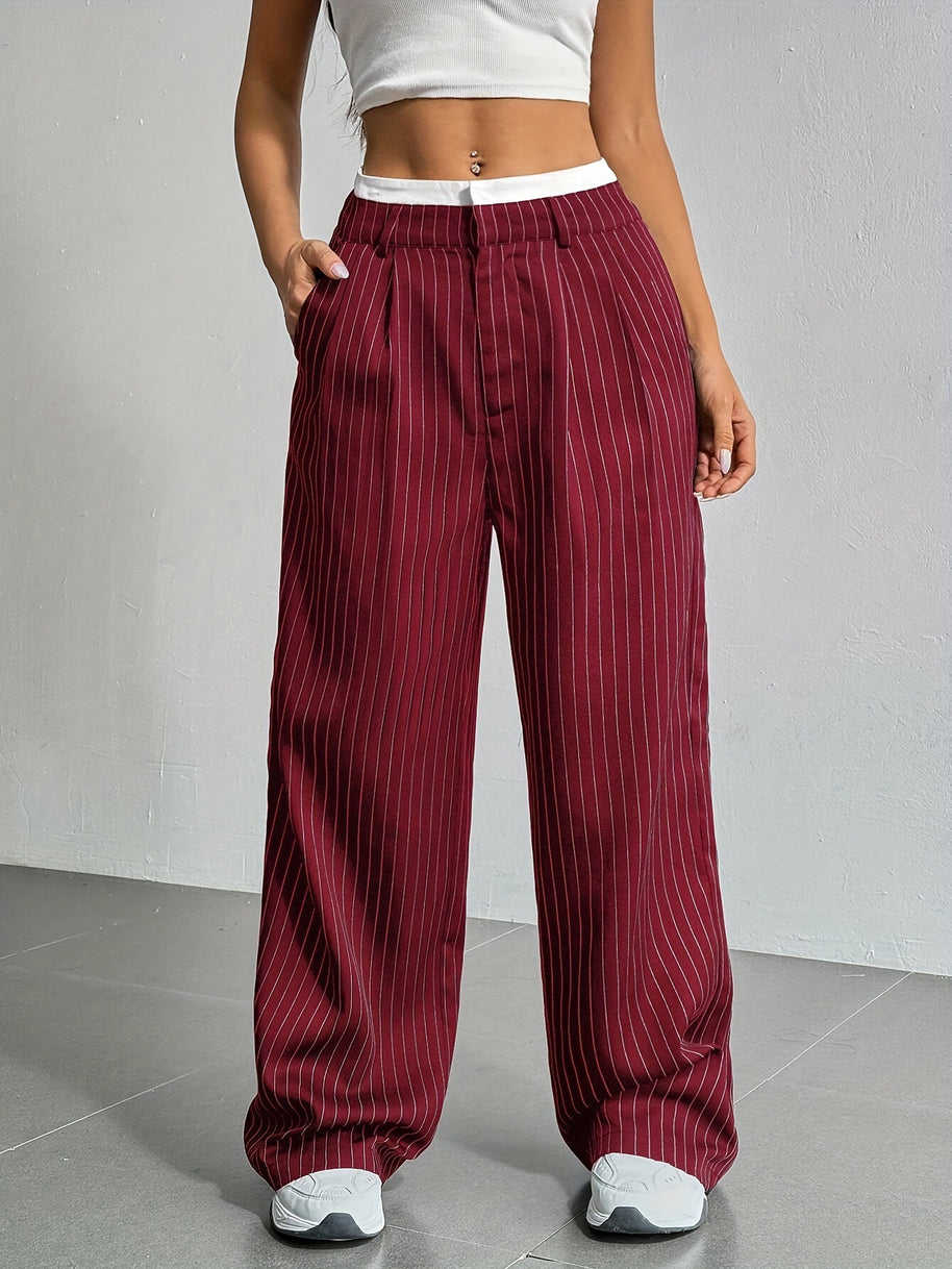 Damen Elegante Weite Hose mit Nadelstreifen und hohem Bund WW
