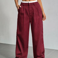 Damen Elegante Weite Hose mit Nadelstreifen und hohem Bund WW