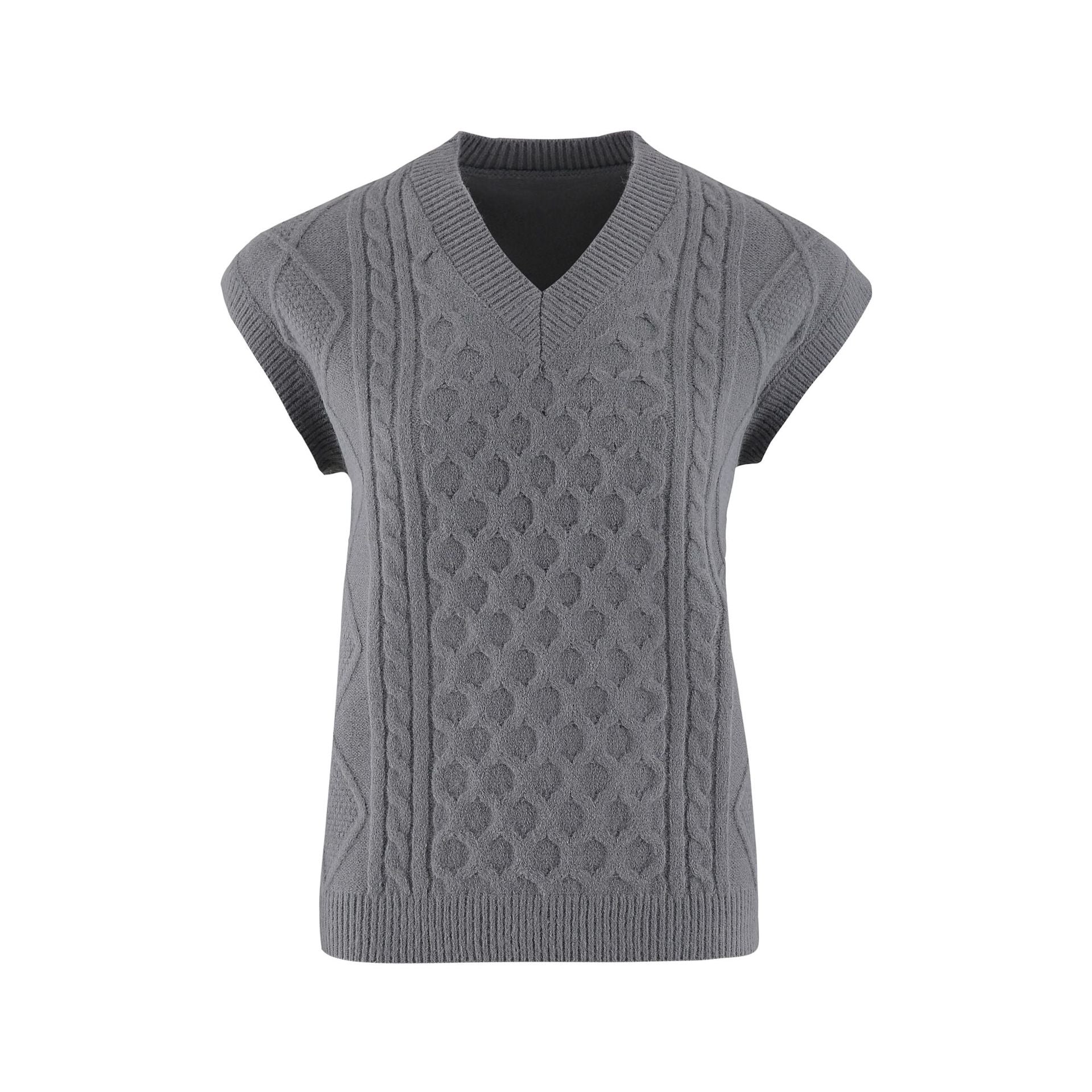 Damen Strickweste mit V-Ausschnitt und Kabelmuster WW
