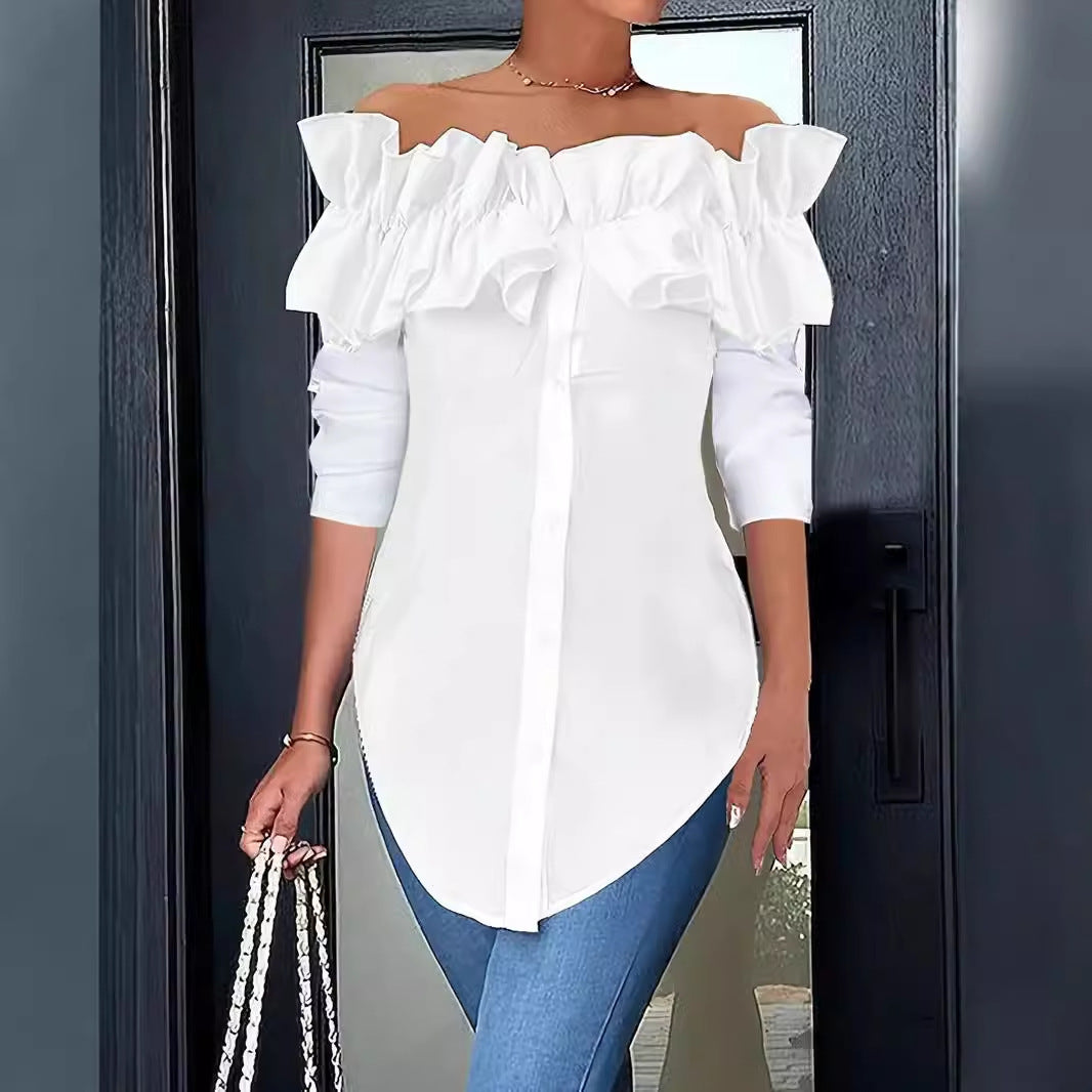 Damen Bluse mit schulterfreiem Design und voluminösen Rüschendetails WW
