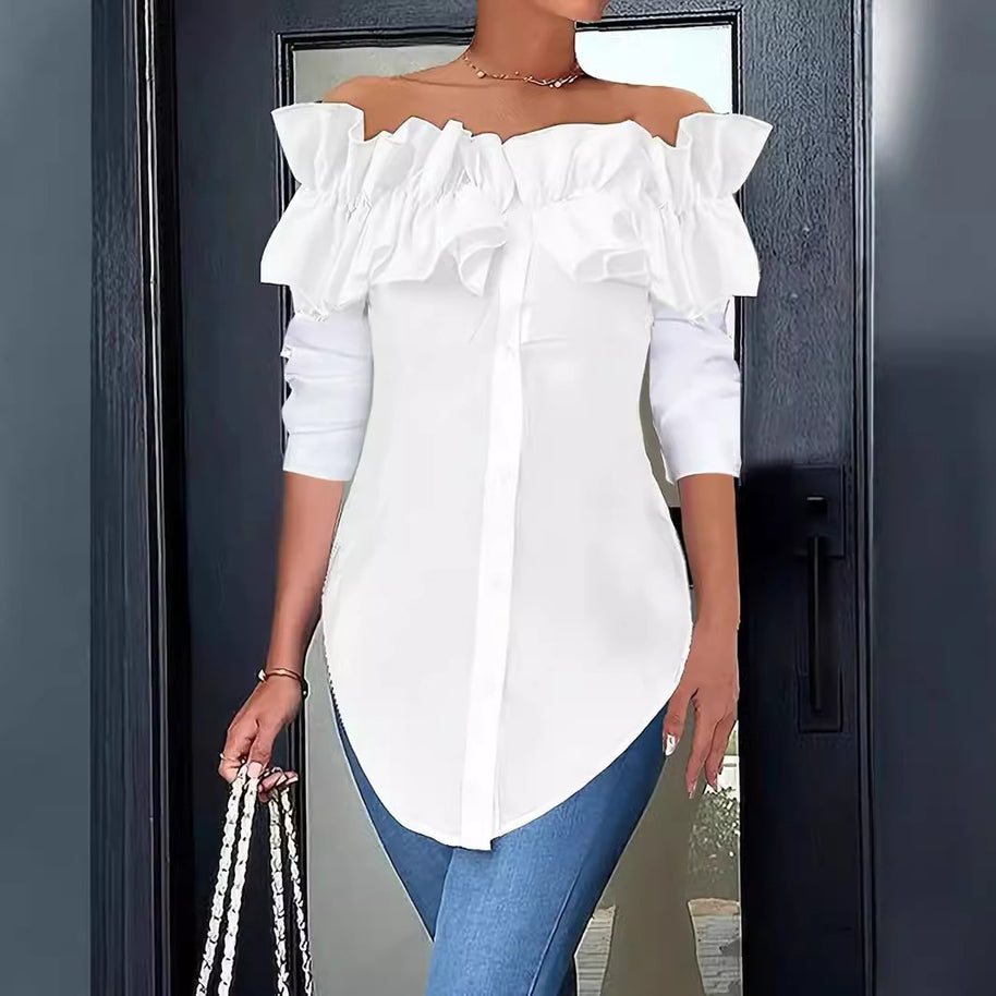 Damen Bluse mit schulterfreiem Design und voluminösen Rüschendetails WW