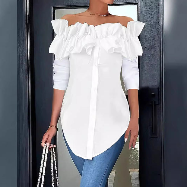 Damen Bluse mit schulterfreiem Design und voluminösen Rüschendetails WW