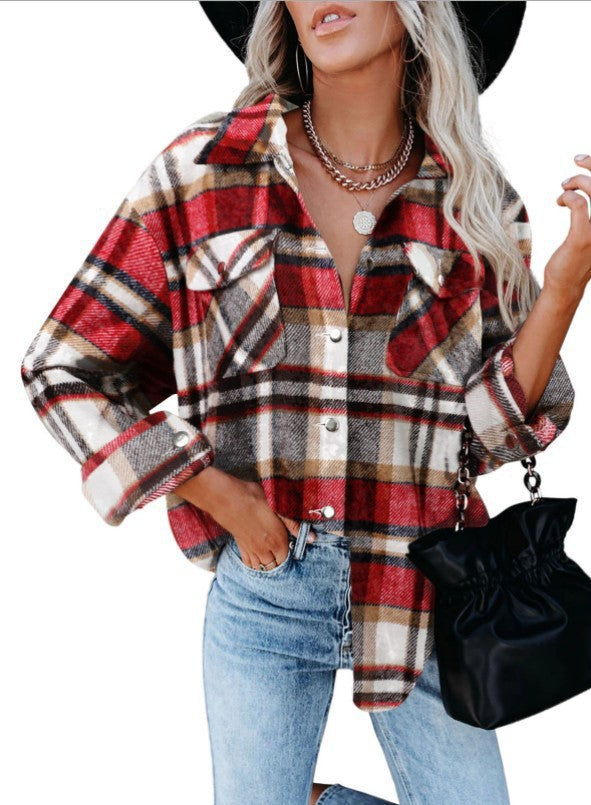 Damen Karobluse mit aufgesetzten Taschen und modernem Schnitt WW