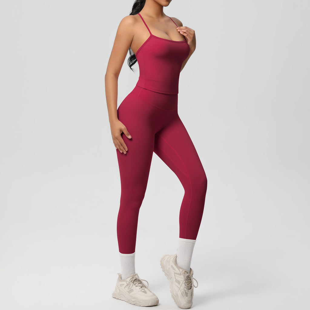 Damen Sportliches Kompressionsoberteil mit Trägern und passender Leggings WW
