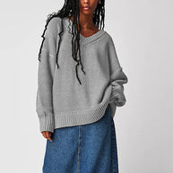 Damen V-Ausschnitt Oversized Pullover mit strukturiertem Strickmuster WW