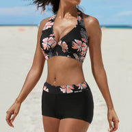 Damen Sportliches Bikini-Set mit auffälliger Streifenmusterung und bequemen Shorts WW