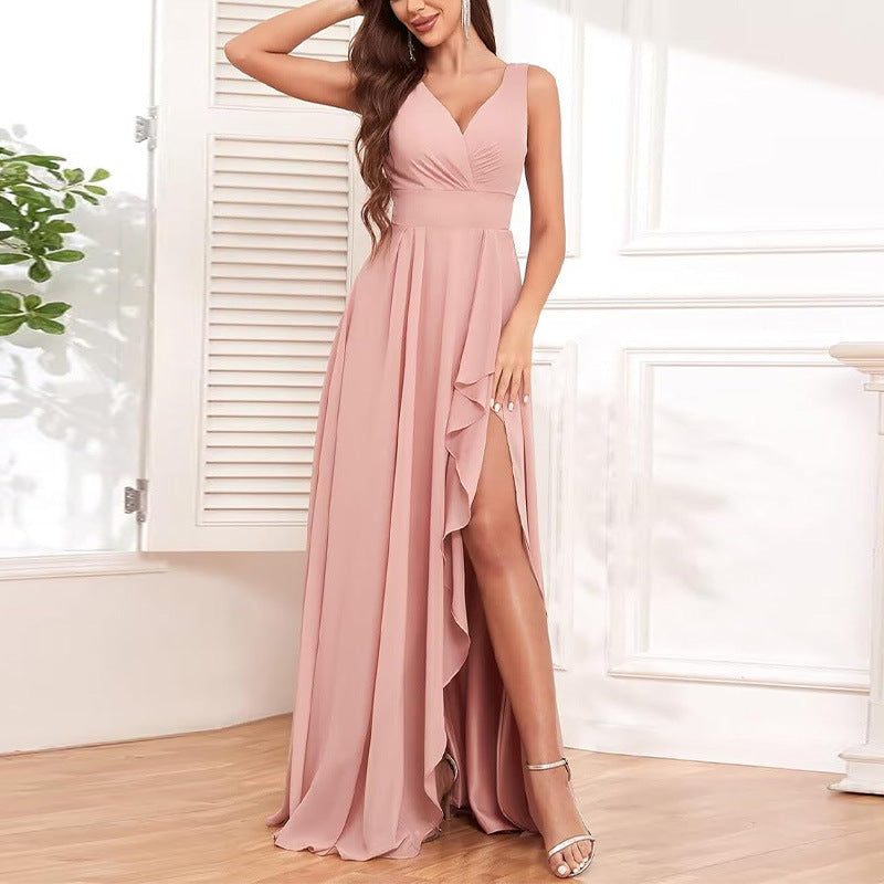 WW | Ballkleid Damen Sexy Cocktail Abendkleid Stern High End Pfirsich Pink Chiffon Brautjungfernkleid Sommer