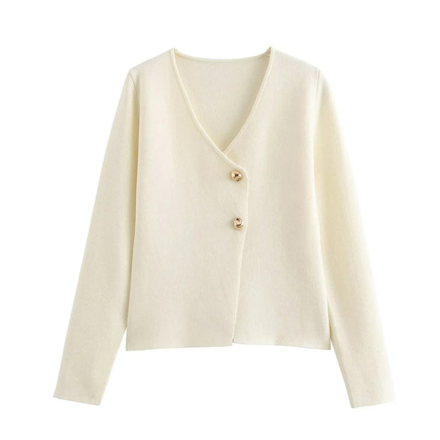 Damen angenehm weicher Strickpullover mit elegantem V-Ausschnitt und maritimen Knopfdetails WW