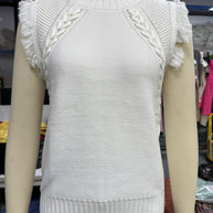 Damen elegantes Stricktop mit raffiniertem Häkelmuster und Fransen WW